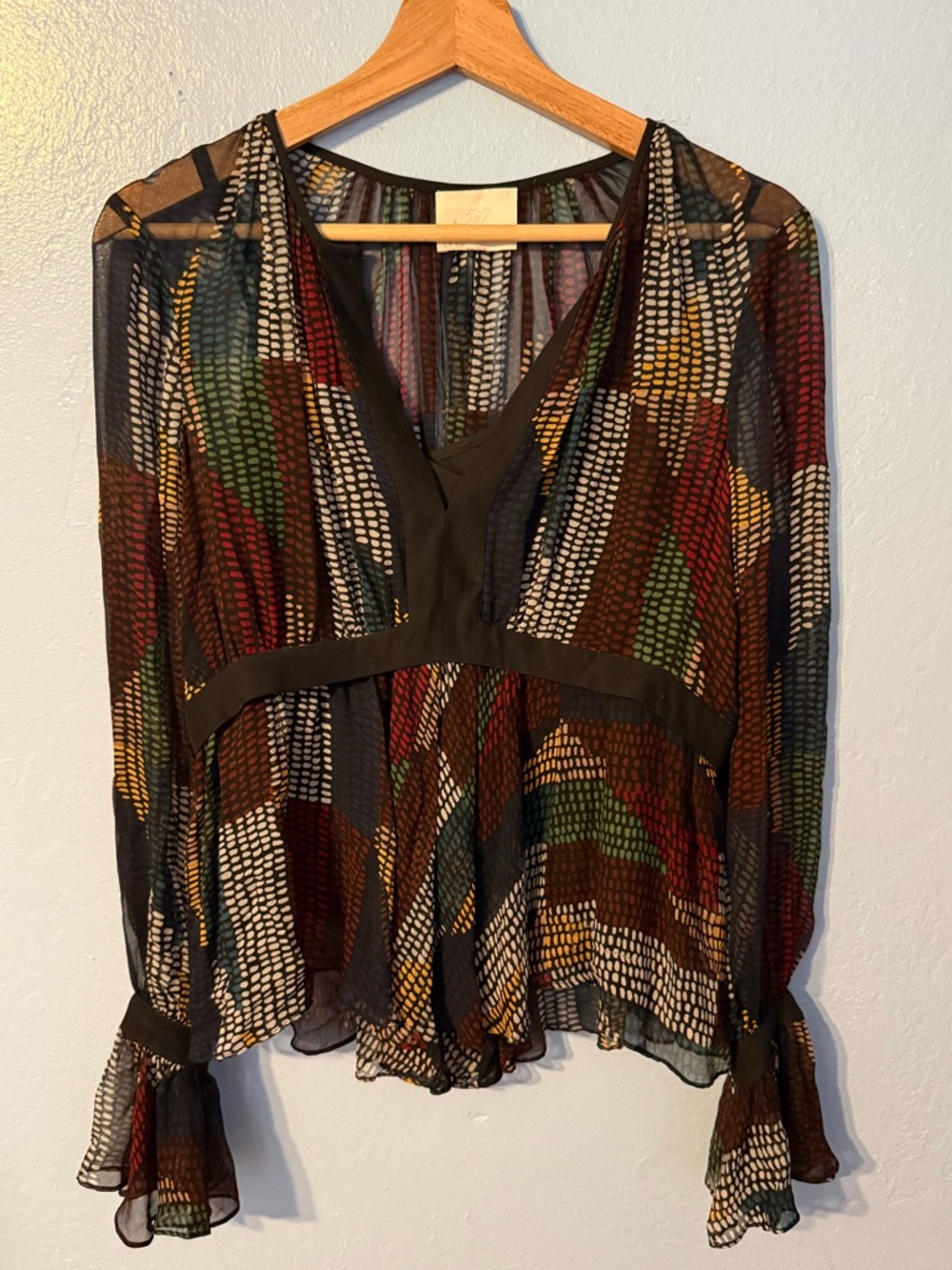 cinq a sept Sheer Multi-Color Patterned V-Neck Blouse - Women